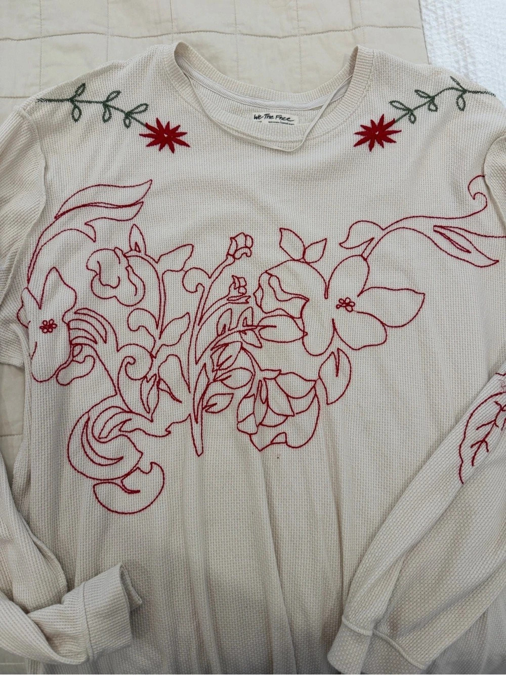 We The Free Floral Long Sleeve Top in Cream Size Large
